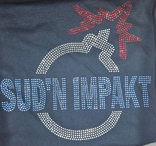 SUD'N IMPAKT RHINESTONE SAPHIRE BLUE TEXT/NAVY T-SHIRT