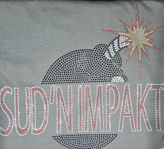 SUD'N IMPAKT RHINESTONE BLACK BOMB/RED TEXT/ METAL GREY T-SHIRT