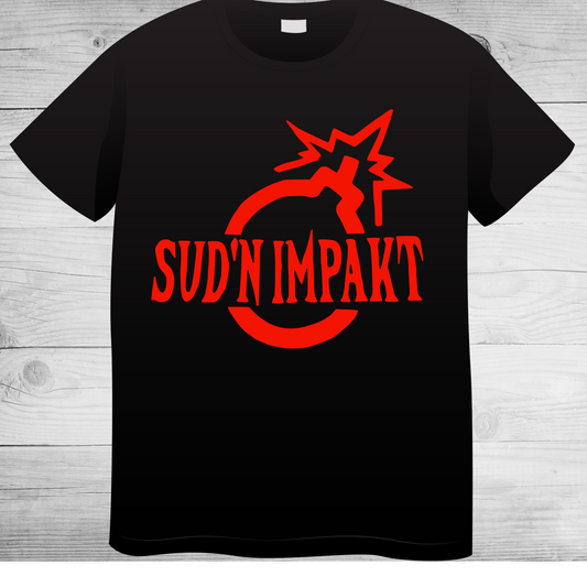 SUD'N IMPAKT RED TEXT/BLACK T-SHIRT